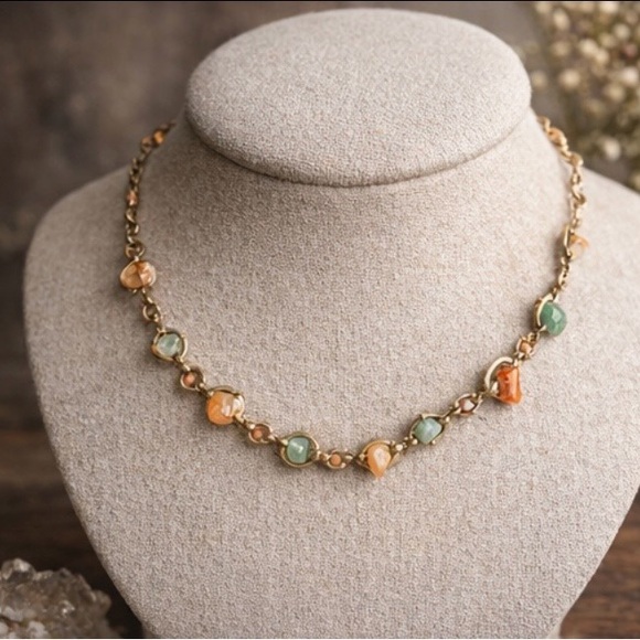 Earthy Gemstone Station Necklace ✨ Boho Artisan Natural Stone Look - Picture 2 of 6